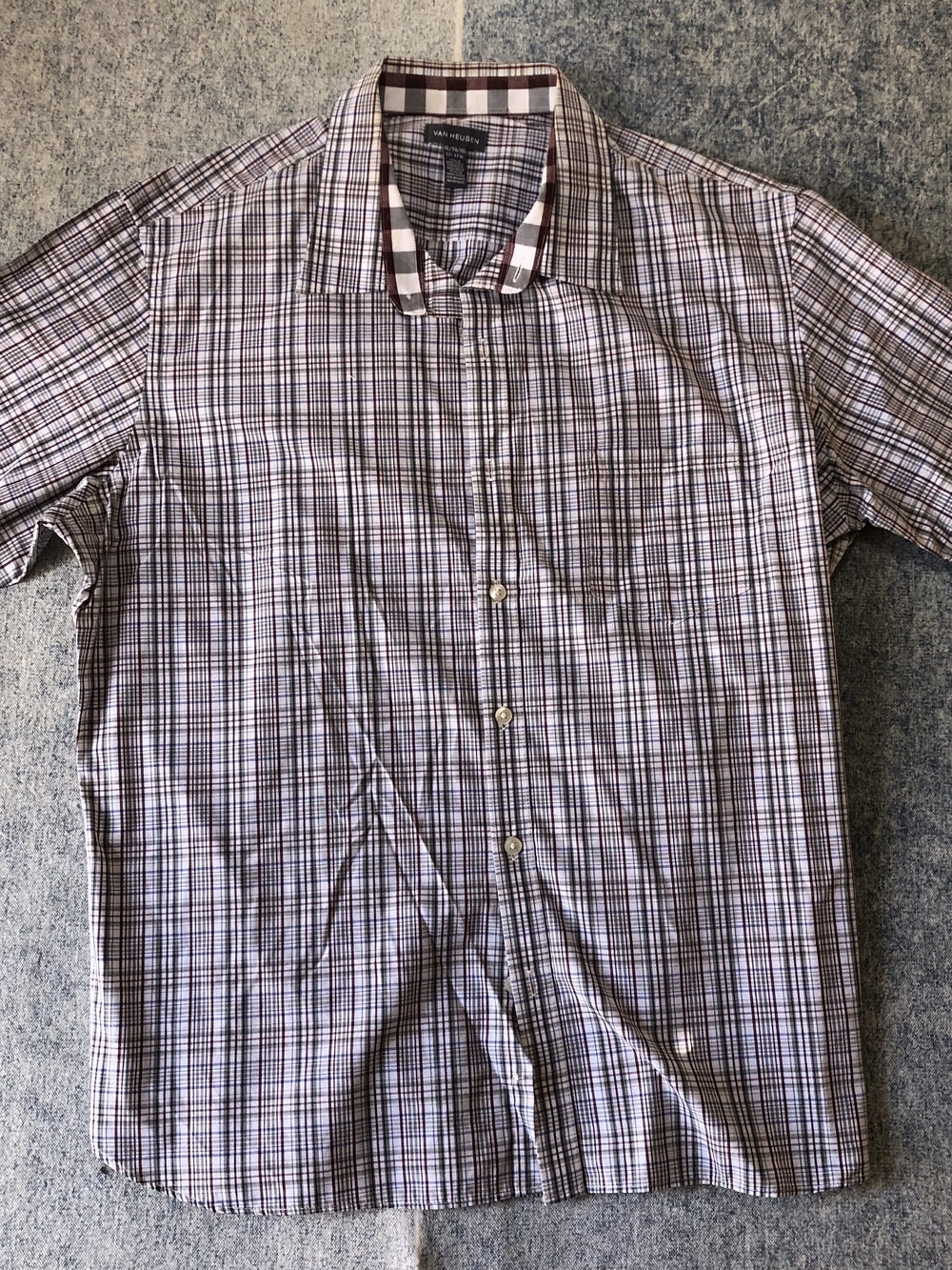 Van Heusen Men's Short-Sleeve Plaid Button-Down Shirt in Purple and White